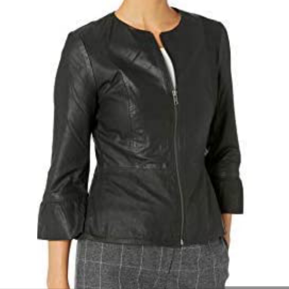 BB Dakota She's Alright 100% Leather Peplum Jacket Women's Sz Med Black